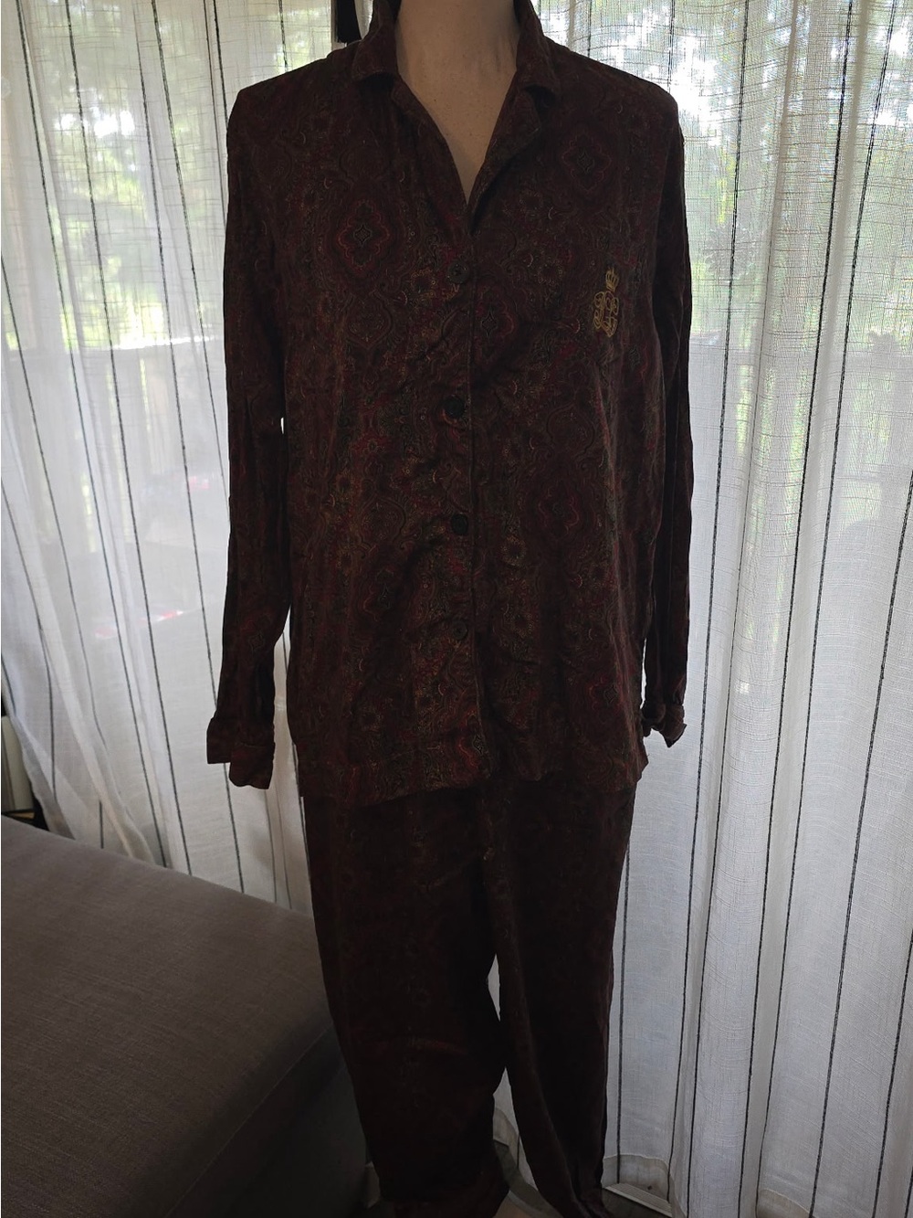 Ralph Lauren Dark Brown Paisley Two-Piece Pajama Set